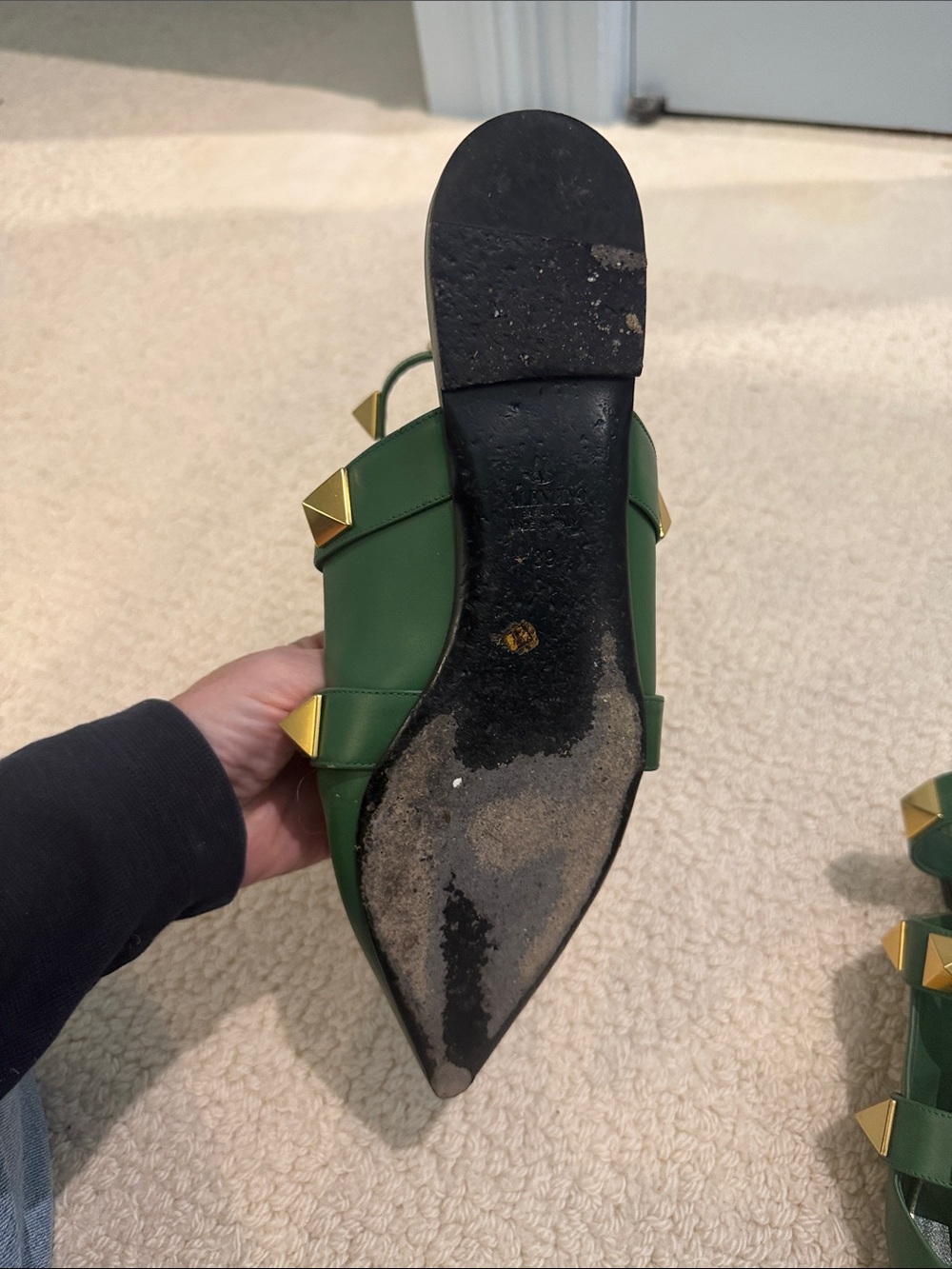 Valentino Garavani Green Pointed-Toe Studded Mules - Picture 5 of 10